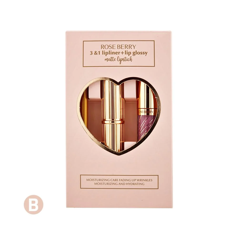 طقم شفاه 3 في 1 محدد وملمع وأحمر شفاه مات